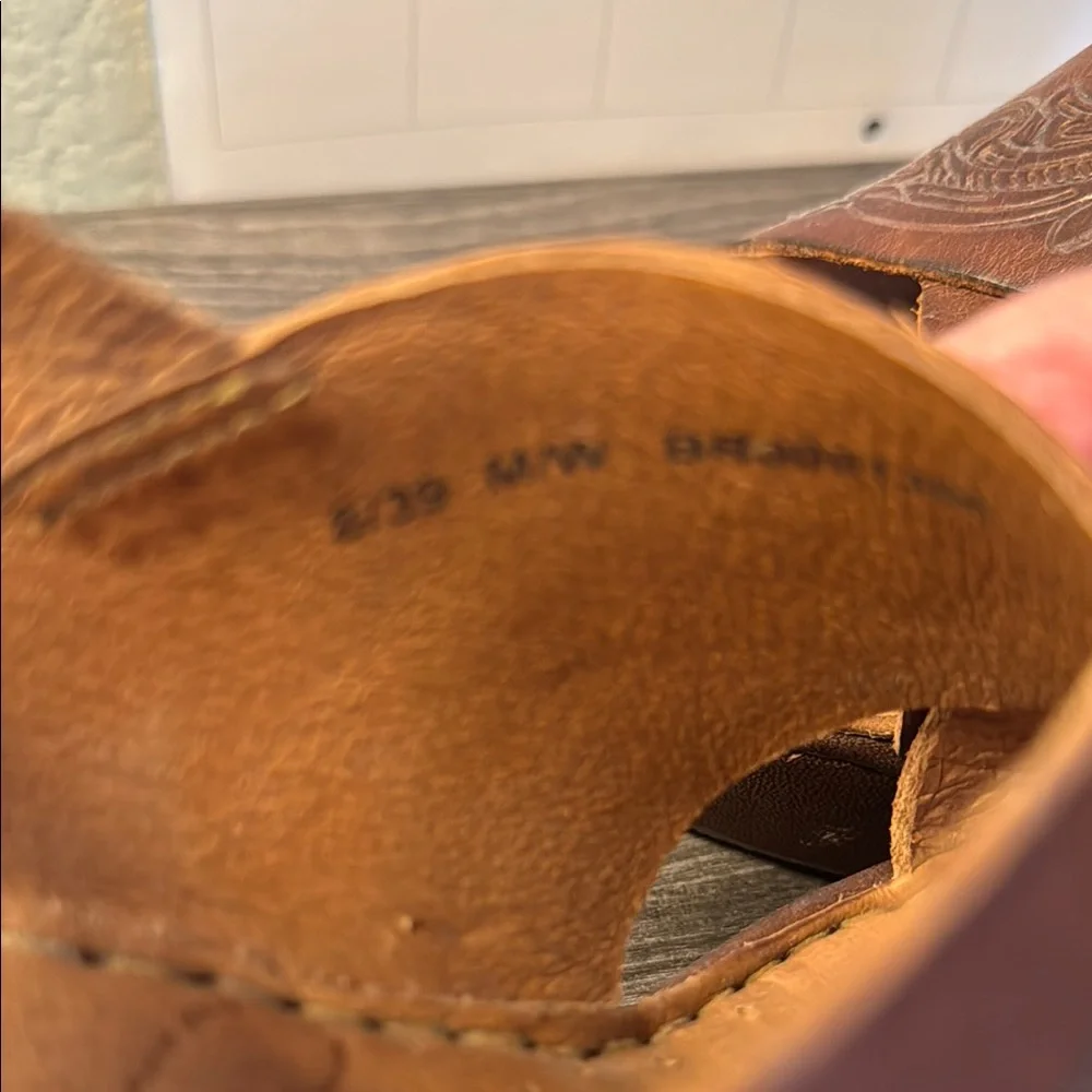 Brown Embossed Leather Platform Sandals - Picture 2 of 4